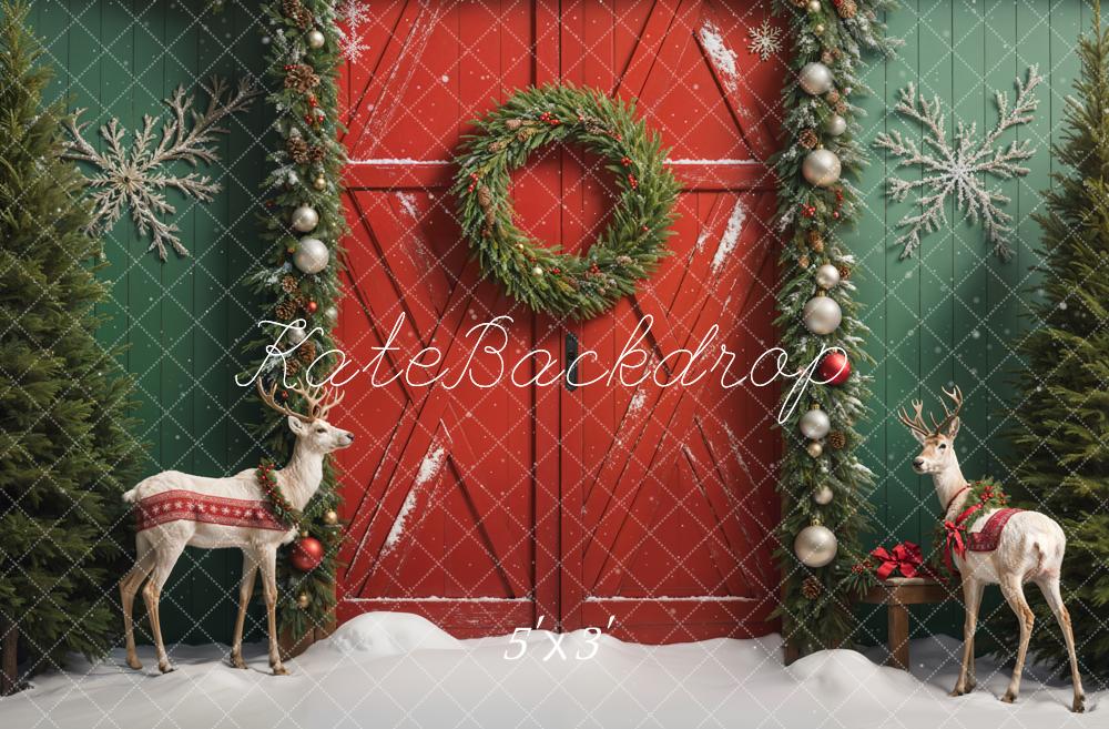 Kate Elk Christmas Barn Door Snow Backdrop Designed by Emetselch - Kate Backdrop AU