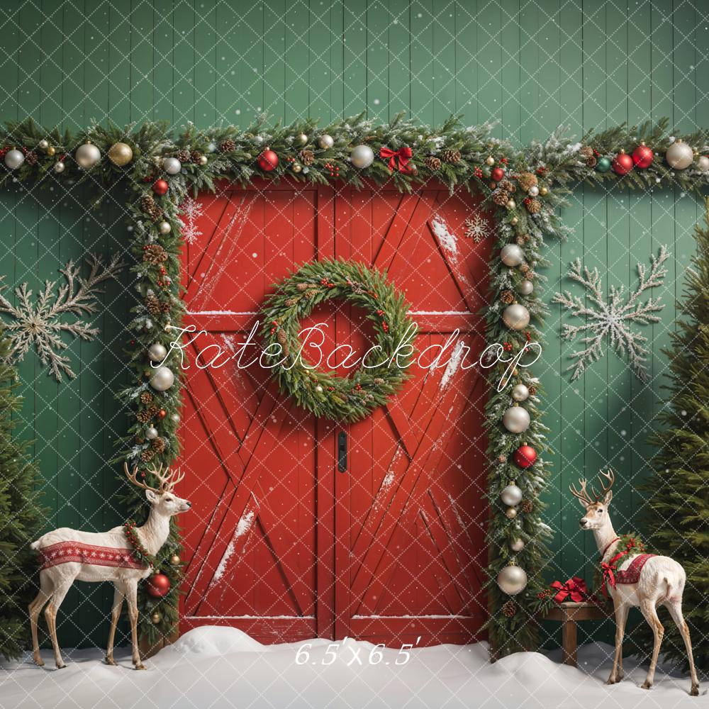 Kate Elk Christmas Barn Door Snow Backdrop Designed by Emetselch - Kate Backdrop AU