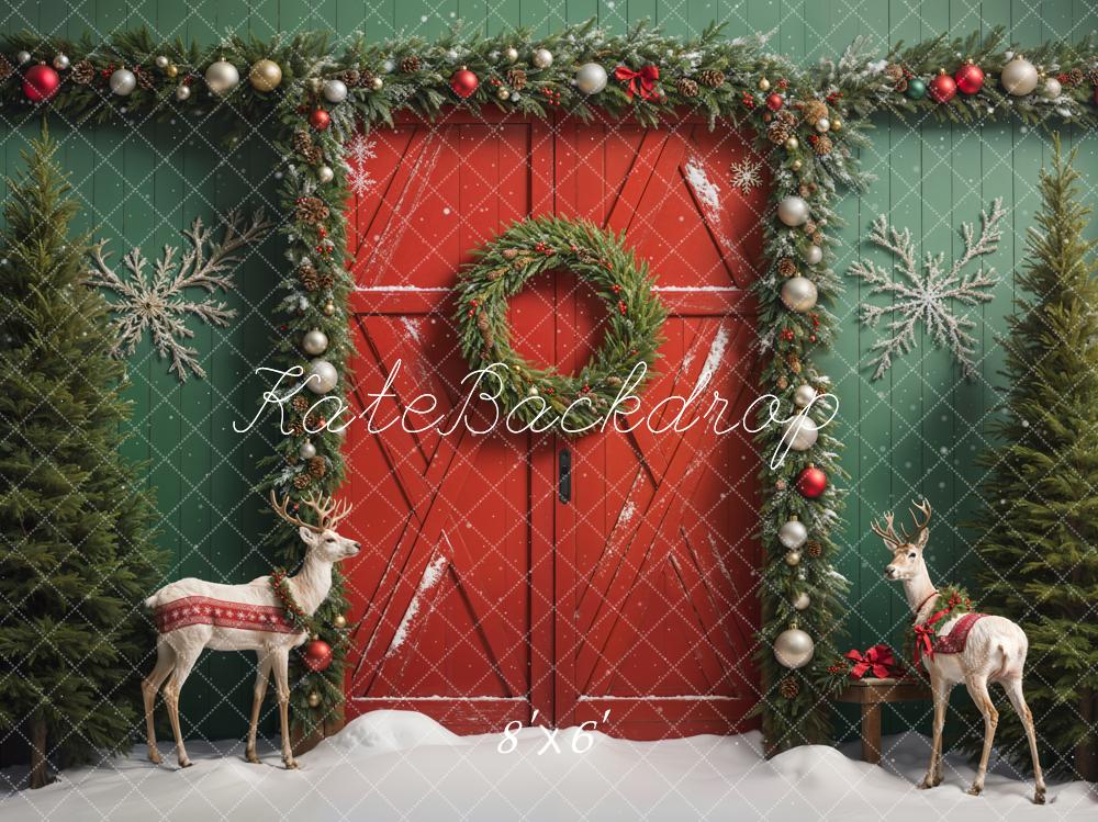 Kate Elk Christmas Barn Door Snow Backdrop Designed by Emetselch - Kate Backdrop AU