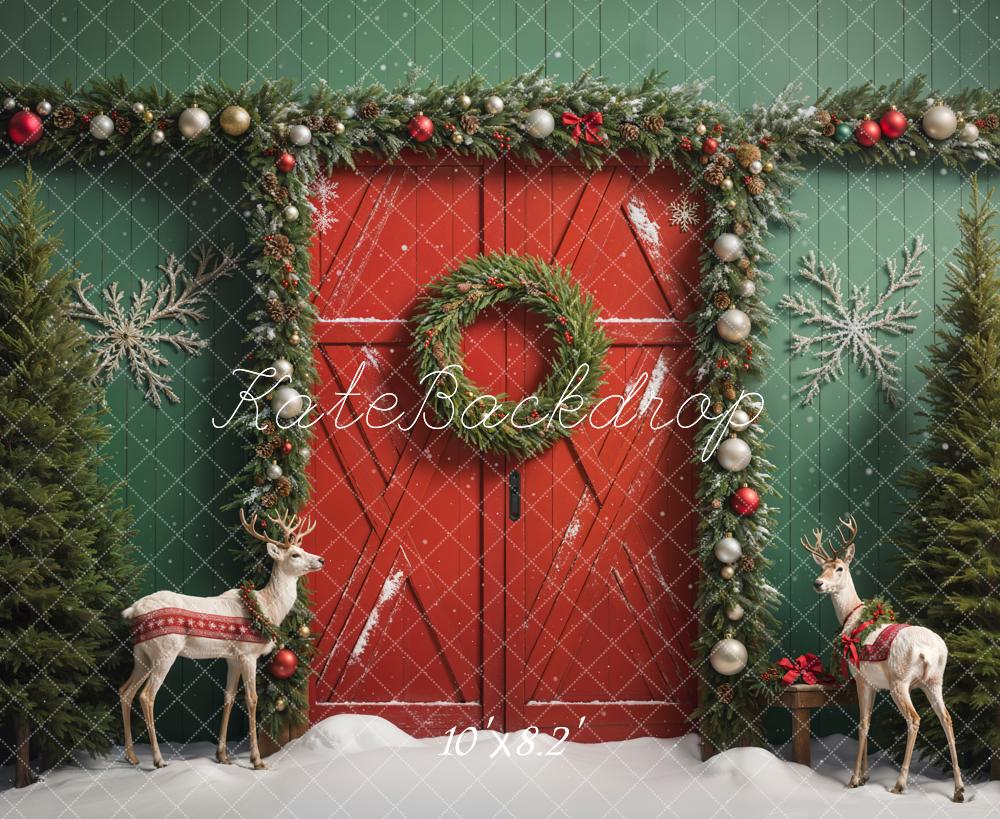 Kate Elk Christmas Barn Door Snow Backdrop Designed by Emetselch - Kate Backdrop AU