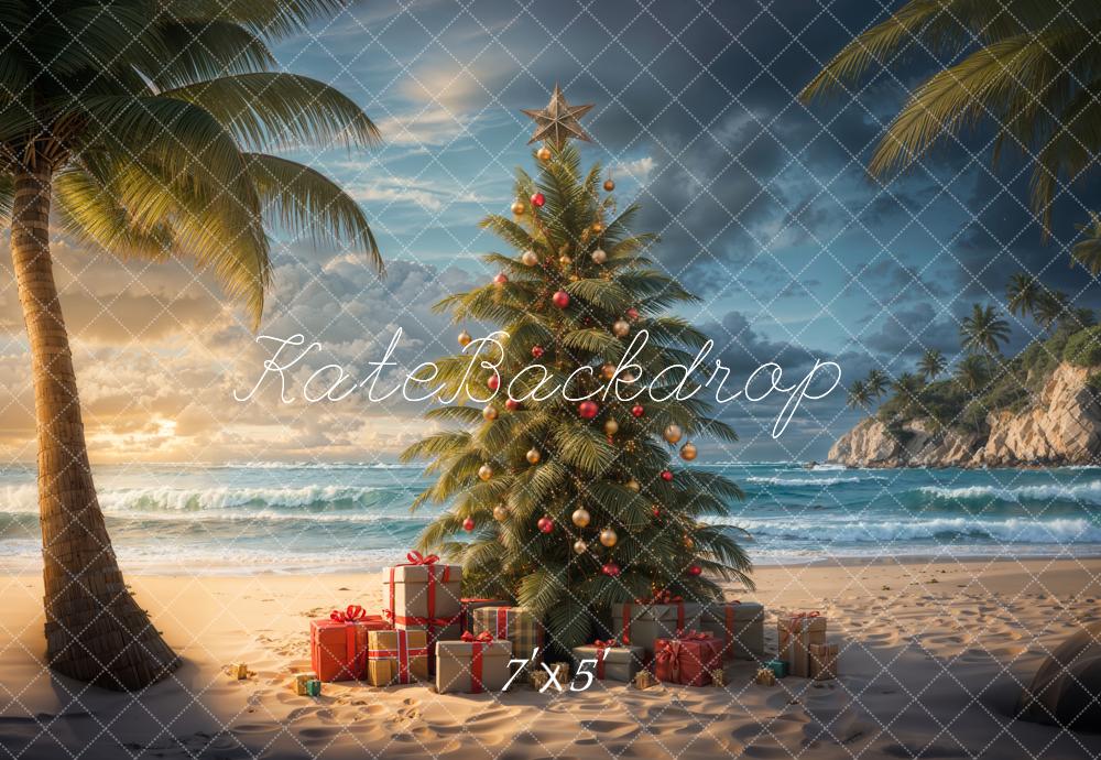Kate Beach Christmas Tree Backdrop Designed by Emetselch - Kate Backdrop AU