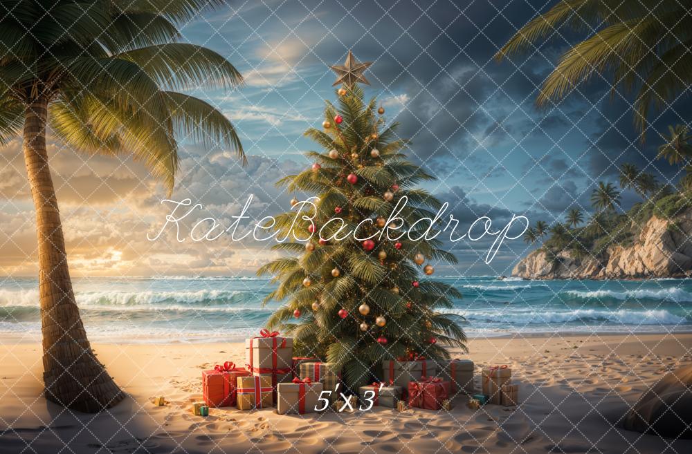 Kate Beach Christmas Tree Backdrop Designed by Emetselch - Kate Backdrop AU