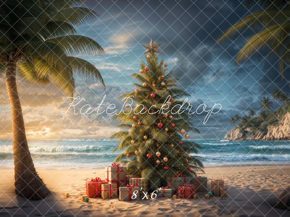 Kate Beach Christmas Tree Backdrop Designed by Emetselch - Kate Backdrop AU