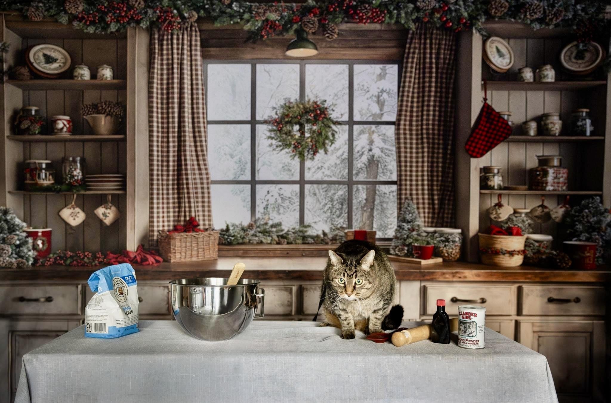 Kate Christmas Retro Brown Kitchen Backdrop Designed by Emetselch - Kate Backdrop AU