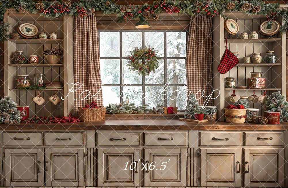 Kate Christmas Retro Brown Kitchen Backdrop Designed by Emetselch - Kate Backdrop AU