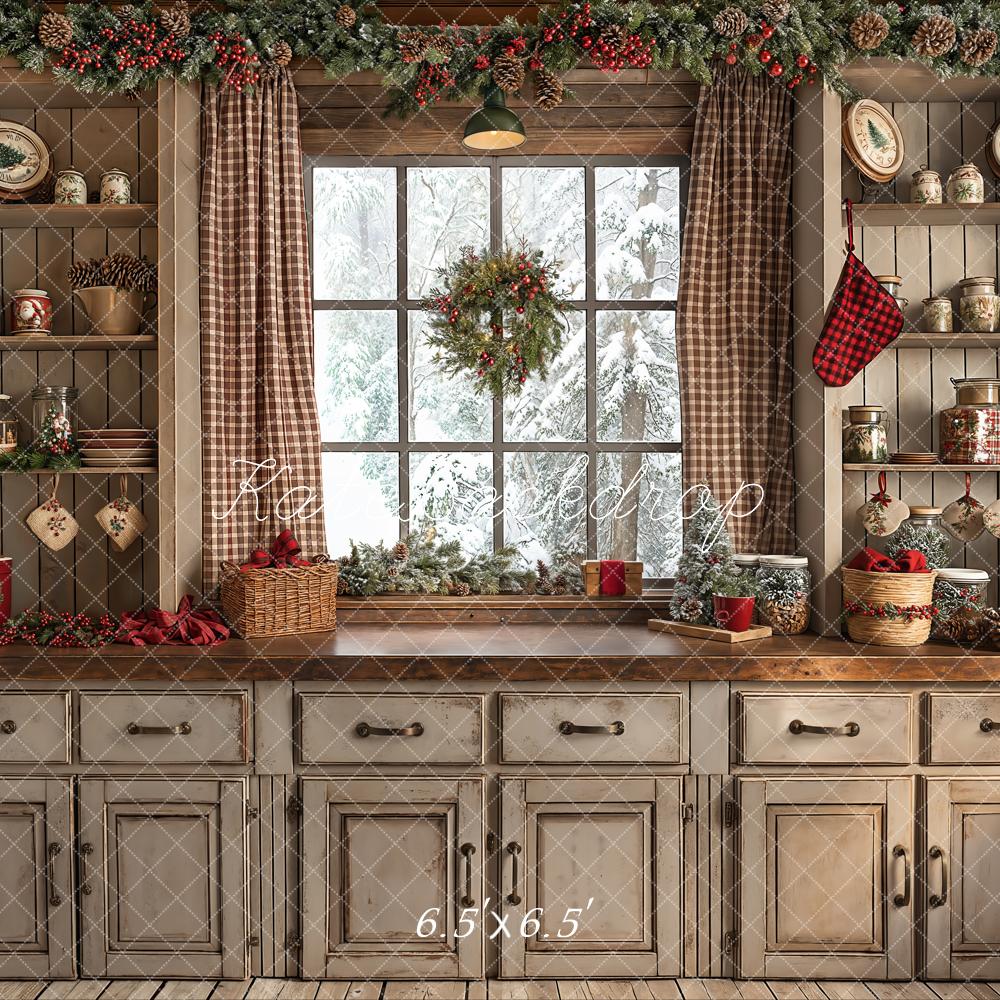 Kate Christmas Retro Brown Kitchen Backdrop Designed by Emetselch - Kate Backdrop AU