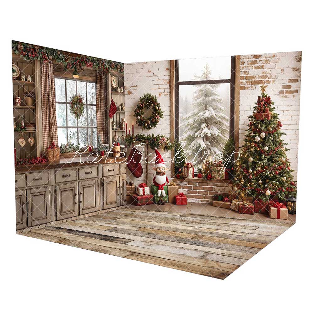 Kate Winter Christmas Tree Kitchen Room Set(8ftx8ft&10ftx8ft&8ftx10ft) - Kate Backdrop AU
