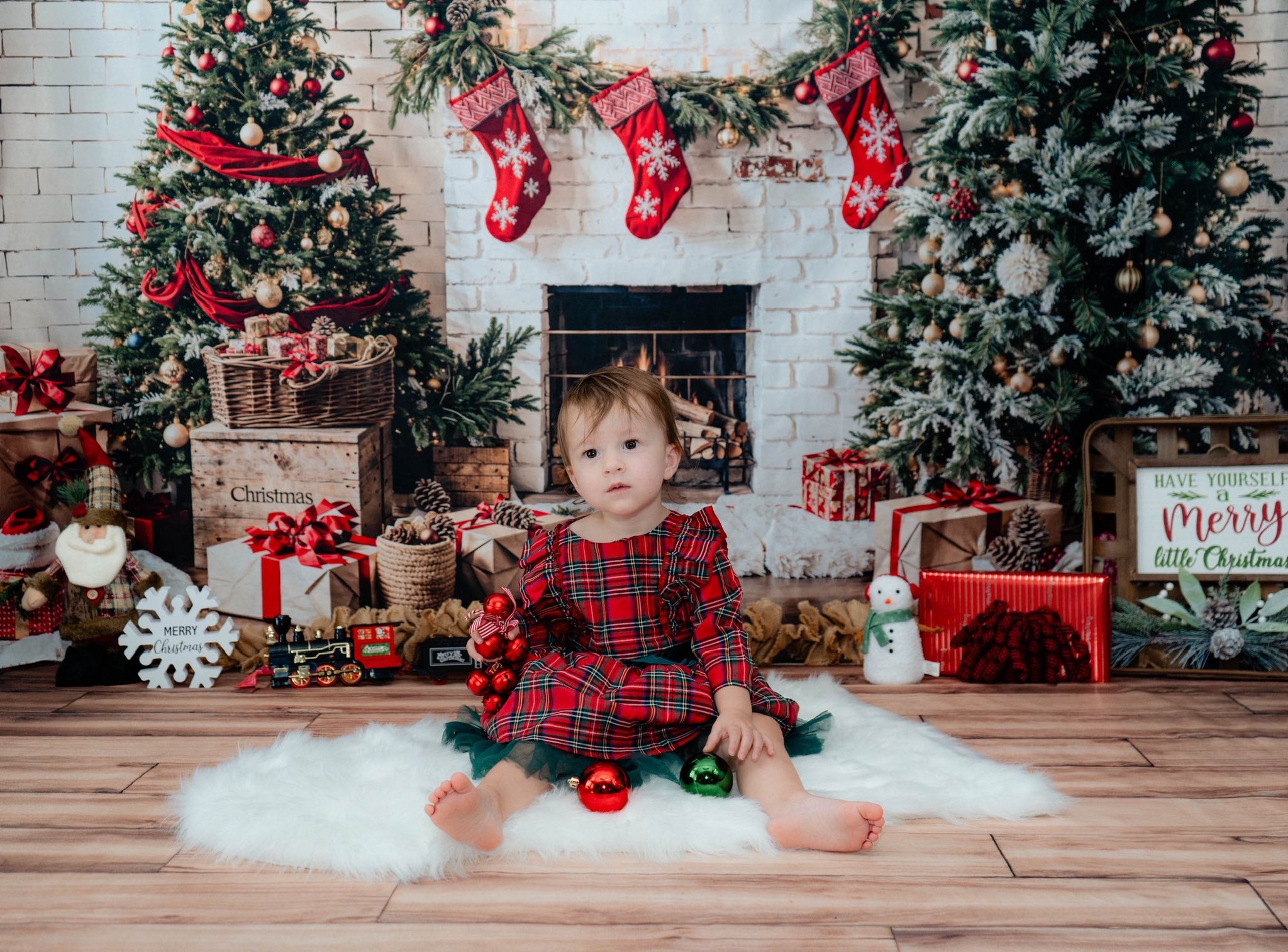 Kate Christmas Tree White Fireplace Backdrop Designed by Emetselch - Kate Backdrop AU