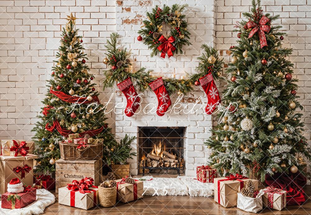 Kate Christmas Tree White Fireplace Backdrop Designed by Emetselch - Kate Backdrop AU