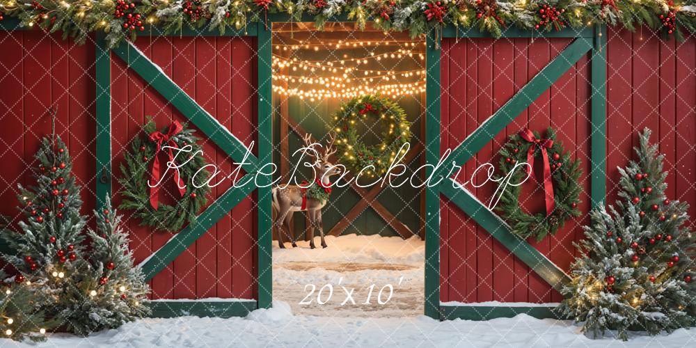 Kate Christmas Red House Elk Snow Backdrop Designed by Emetselch - Kate Backdrop AU