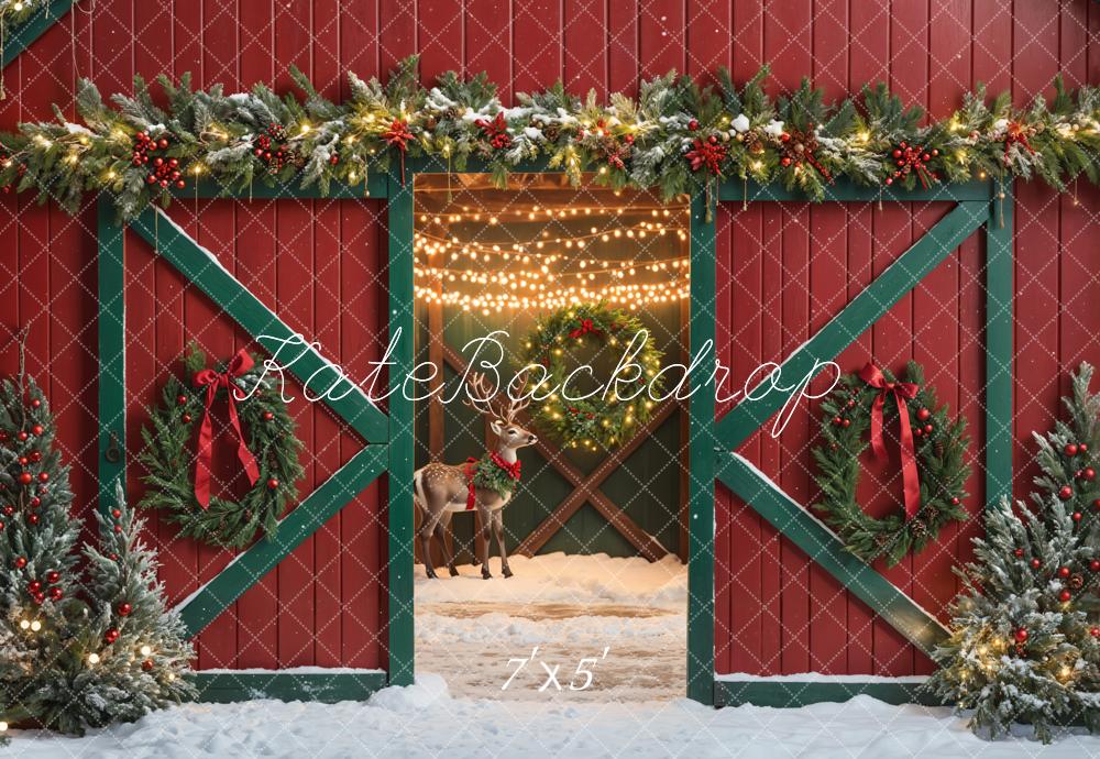 Kate Christmas Red House Elk Snow Backdrop Designed by Emetselch - Kate Backdrop AU