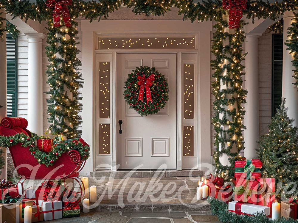Kate Christmas Exterior Door Sleigh Backdrop Designed by Mini MakeBelieve - Kate Backdrop AU