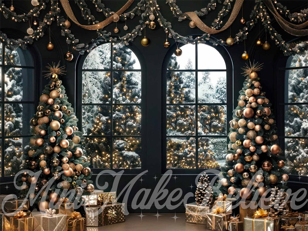 Kate Christmas Black Room Windows Backdrop Designed by Mini MakeBelieve - Kate Backdrop AU