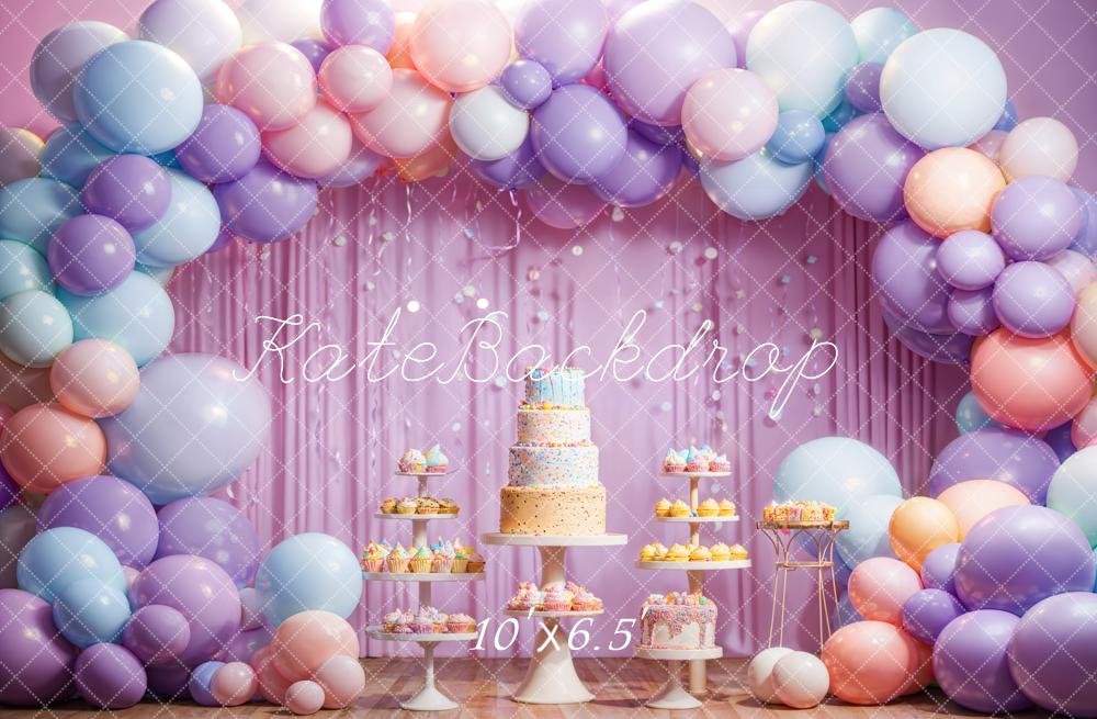 Kate Purple Balloon Birthday Cake Backdrop Designed by Emetselch - Kate Backdrop AU