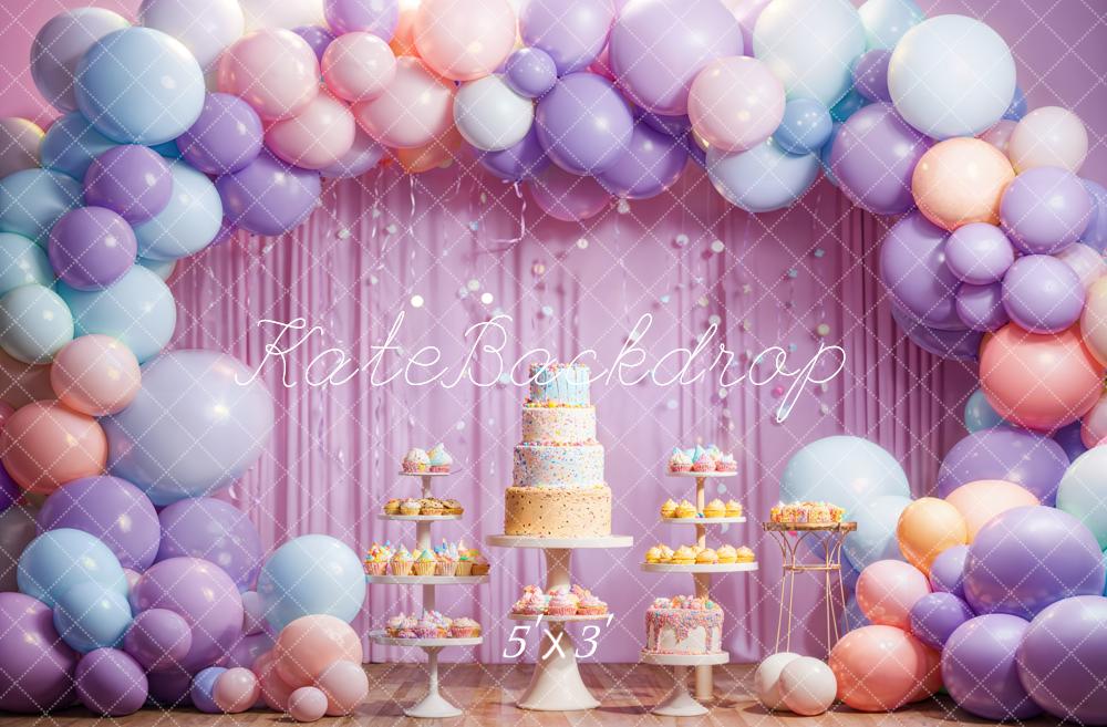Kate Purple Balloon Birthday Cake Backdrop Designed by Emetselch - Kate Backdrop AU