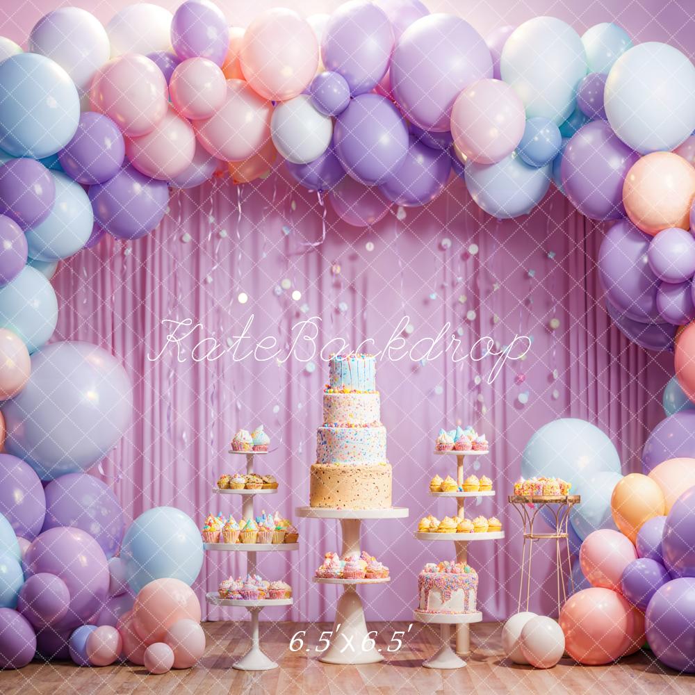 Kate Purple Balloon Birthday Cake Backdrop Designed by Emetselch - Kate Backdrop AU