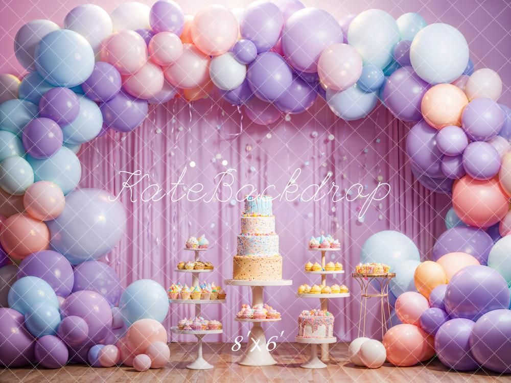 Kate Purple Balloon Birthday Cake Backdrop Designed by Emetselch - Kate Backdrop AU