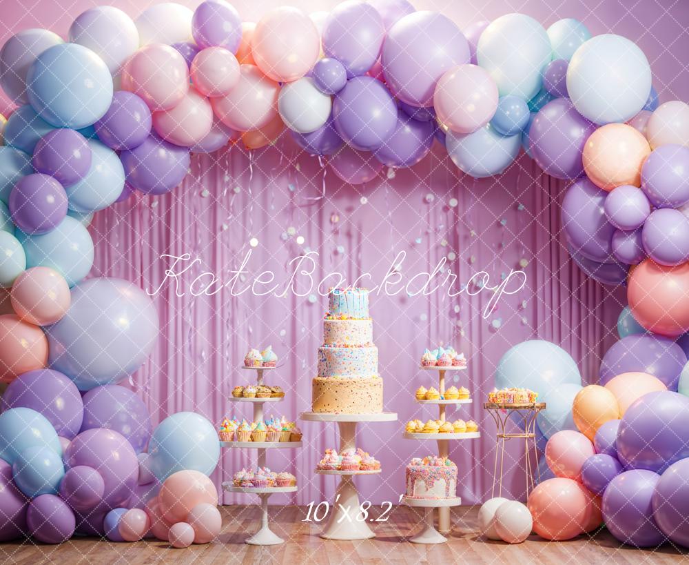 Kate Purple Balloon Birthday Cake Backdrop Designed by Emetselch - Kate Backdrop AU