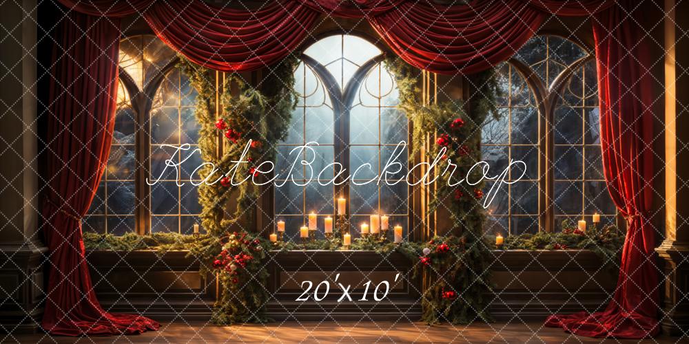 Kate Christmas Red Curtain Window Backdrop Designed by Emetselch - Kate Backdrop AU