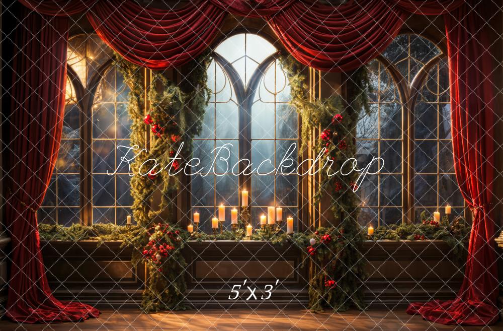 Kate Christmas Red Curtain Window Backdrop Designed by Emetselch - Kate Backdrop AU