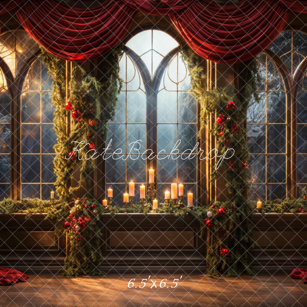 Kate Christmas Red Curtain Window Backdrop Designed by Emetselch - Kate Backdrop AU