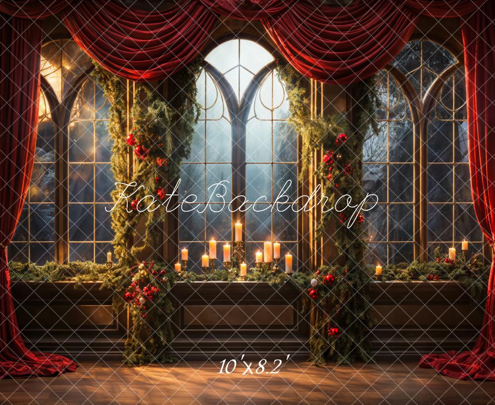 Kate Christmas Red Curtain Window Backdrop Designed by Emetselch - Kate Backdrop AU