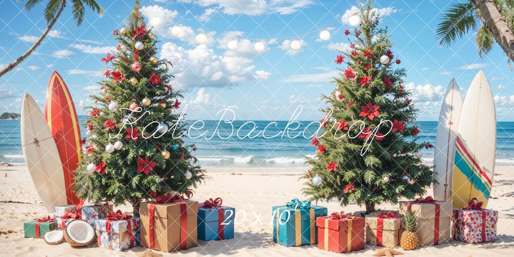 Kate Christmas Beach Blue Sky Sea Backdrop Designed by Emetselch - Kate Backdrop AU