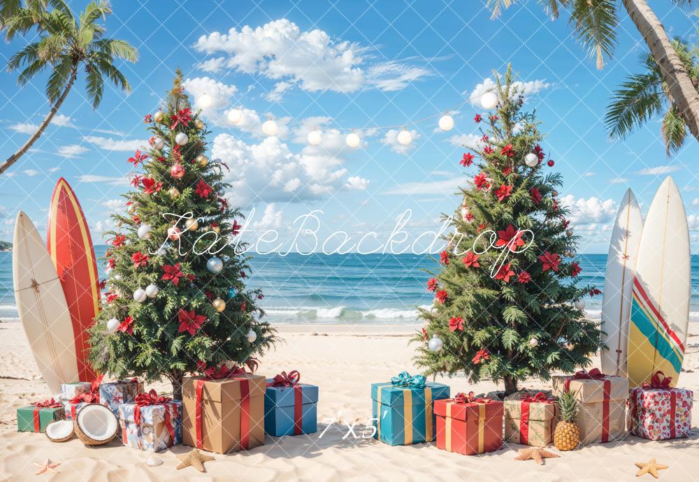 Kate Christmas Beach Blue Sky Sea Backdrop Designed by Emetselch - Kate Backdrop AU
