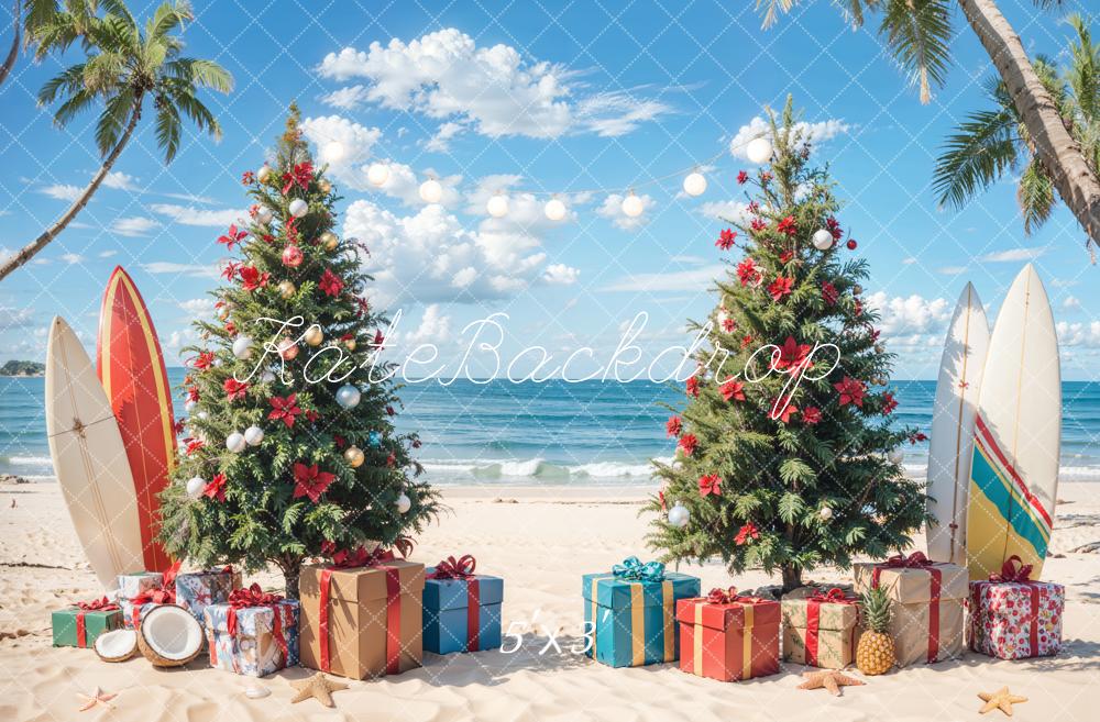 Kate Christmas Beach Blue Sky Sea Backdrop Designed by Emetselch - Kate Backdrop AU