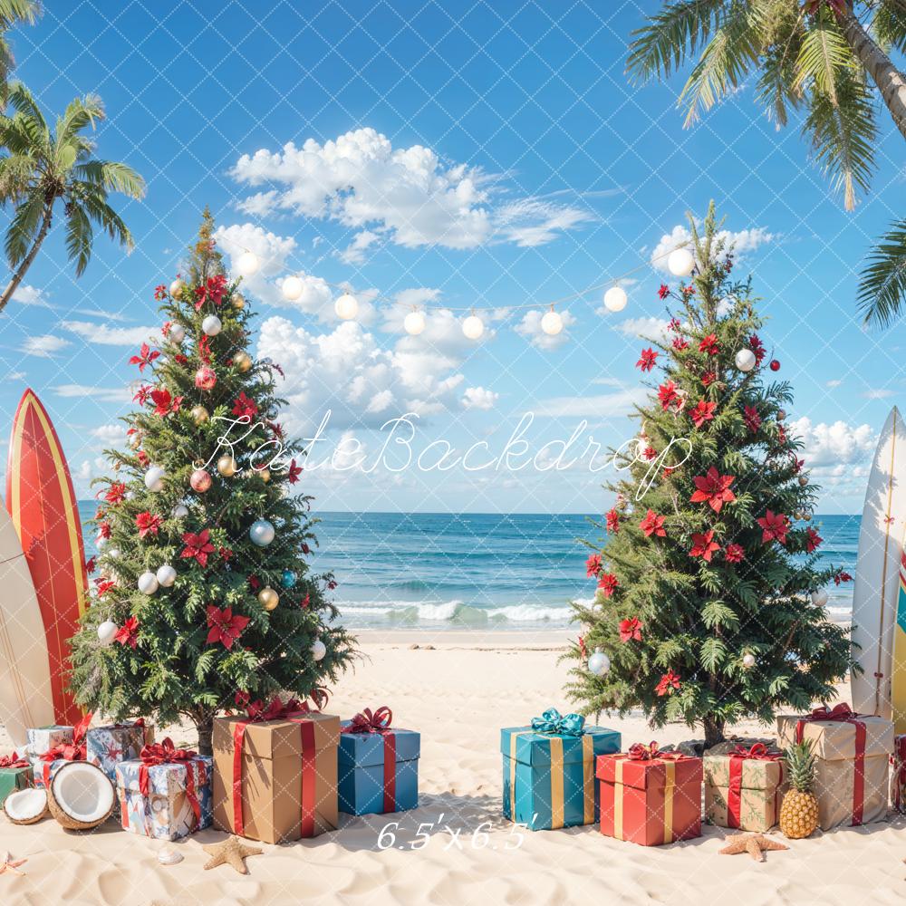 Kate Christmas Beach Blue Sky Sea Backdrop Designed by Emetselch - Kate Backdrop AU