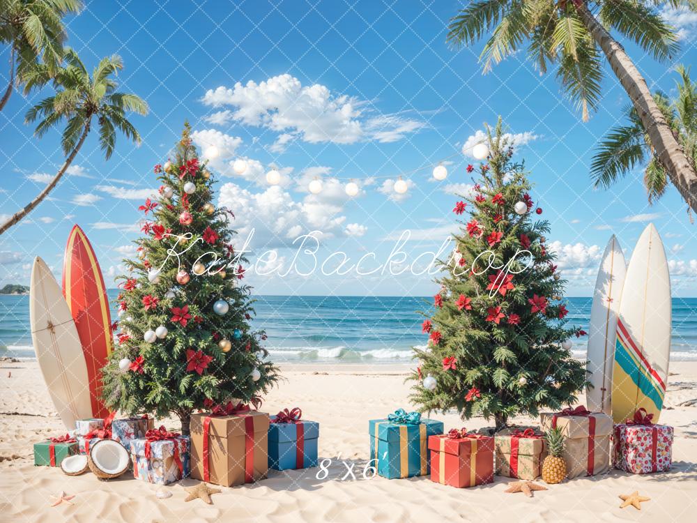 Kate Christmas Beach Blue Sky Sea Backdrop Designed by Emetselch - Kate Backdrop AU