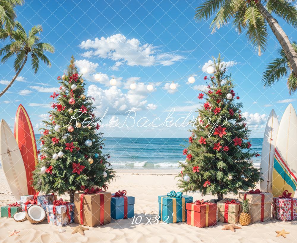 Kate Christmas Beach Blue Sky Sea Backdrop Designed by Emetselch - Kate Backdrop AU