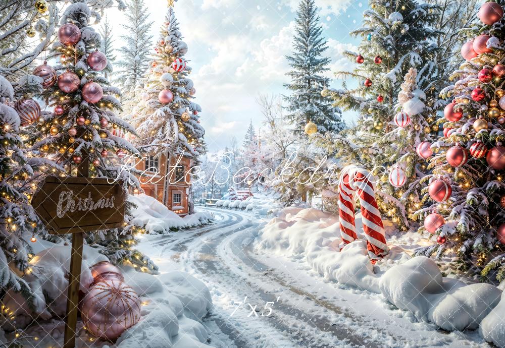 LONSALE Kate Christmas Outdoor Forest Path Backdrop Designed by Emetselch - Kate Backdrop AU