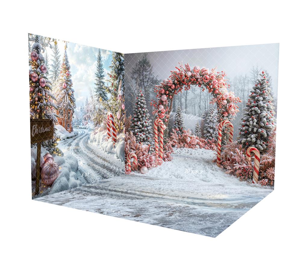 Kate Winter Forest Christmas Tree Flower Decoration Arch Room Set(8ftx8ft&10ftx8ft&8ftx10ft) - Kate Backdrop AU