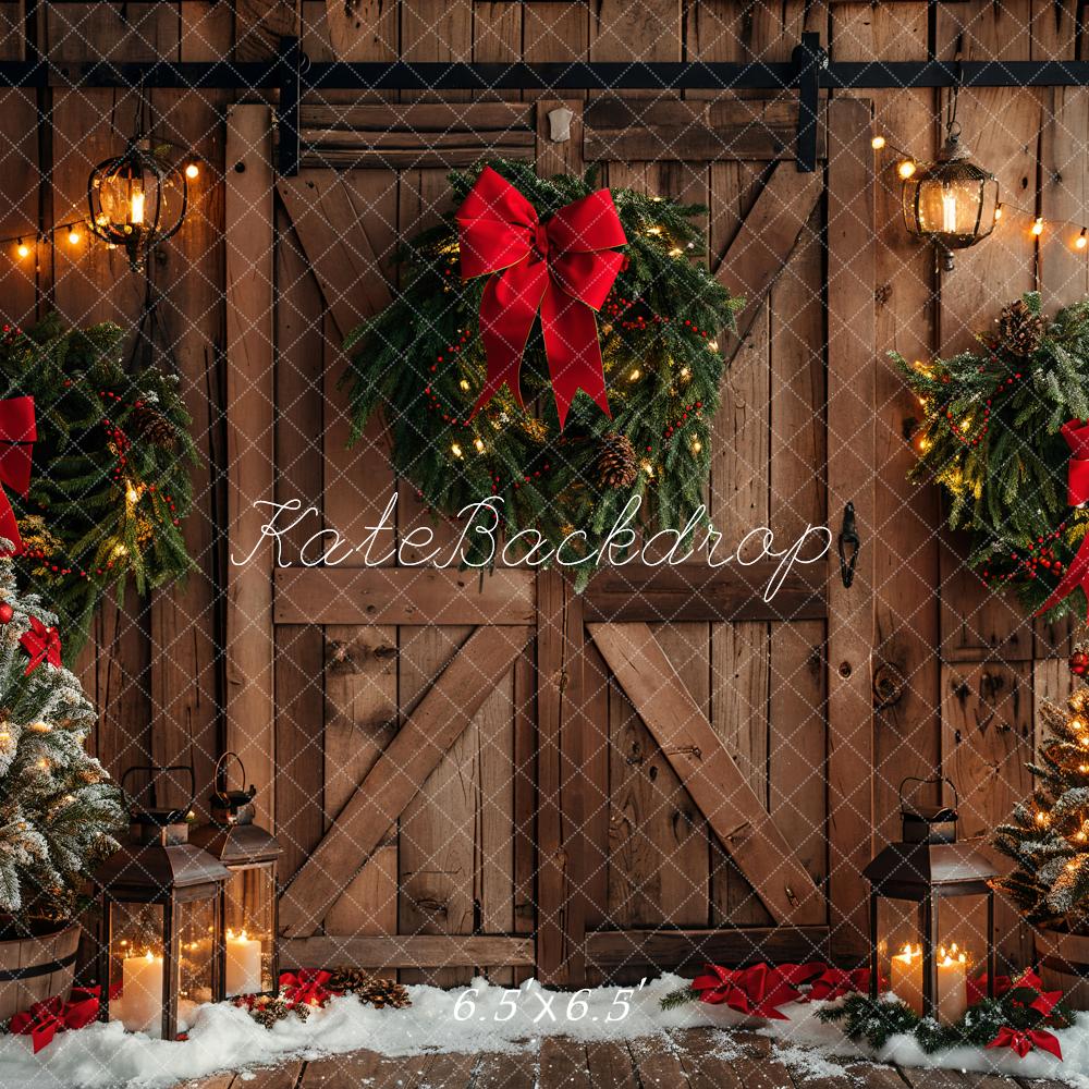 Kate Christmas Brown Wooden Barn Door Backdrop Designed by Emetselch - Kate Backdrop AU