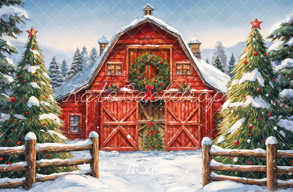 Kate Christmas Red House Backdrop Winter Outdoor Forest Designed by GQ - Kate Backdrop AU