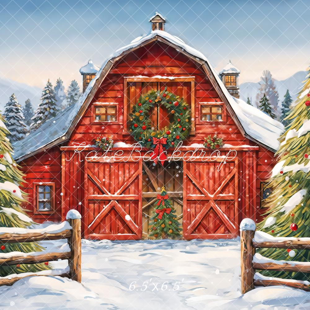 Kate Christmas Red House Backdrop Winter Outdoor Forest Designed by GQ - Kate Backdrop AU