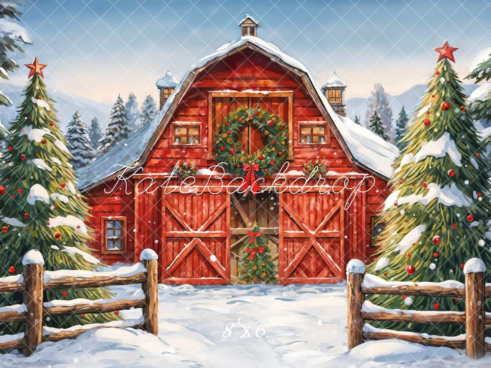 Kate Christmas Red House Backdrop Winter Outdoor Forest Designed by GQ - Kate Backdrop AU