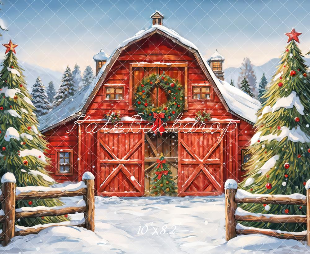 Kate Christmas Red House Backdrop Winter Outdoor Forest Designed by GQ - Kate Backdrop AU