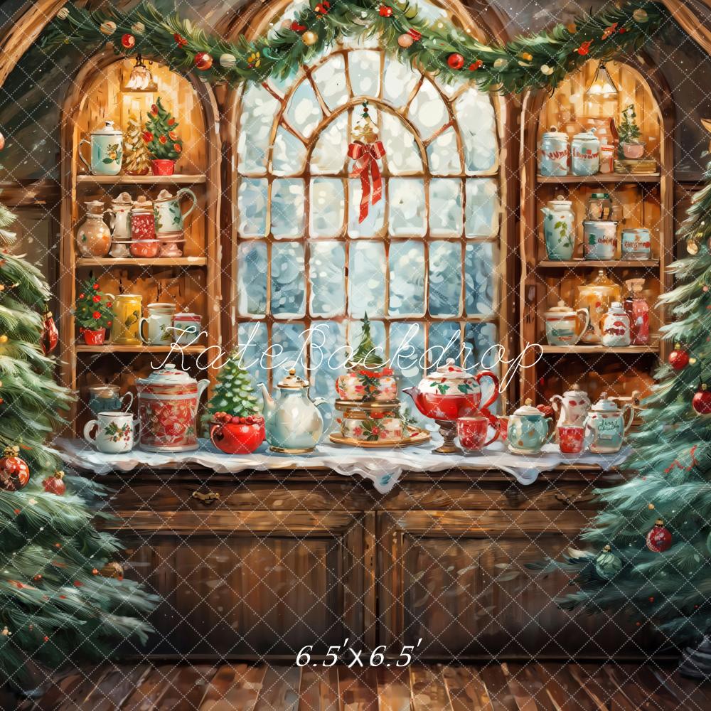 Kate Christmas Tree Watercolor Retro Kitchen Backdrop Designed by GQ - Kate Backdrop AU