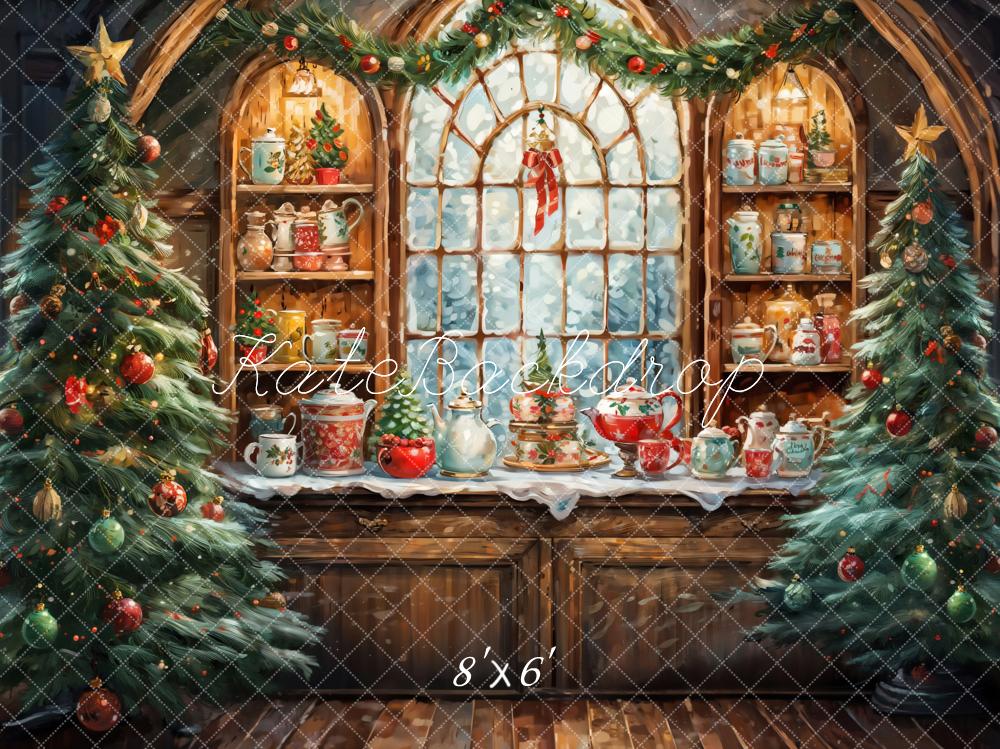 Kate Christmas Tree Watercolor Retro Kitchen Backdrop Designed by GQ - Kate Backdrop AU