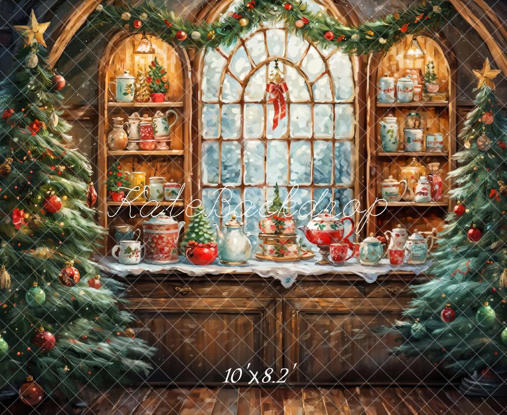 Kate Christmas Tree Watercolor Retro Kitchen Backdrop Designed by GQ - Kate Backdrop AU