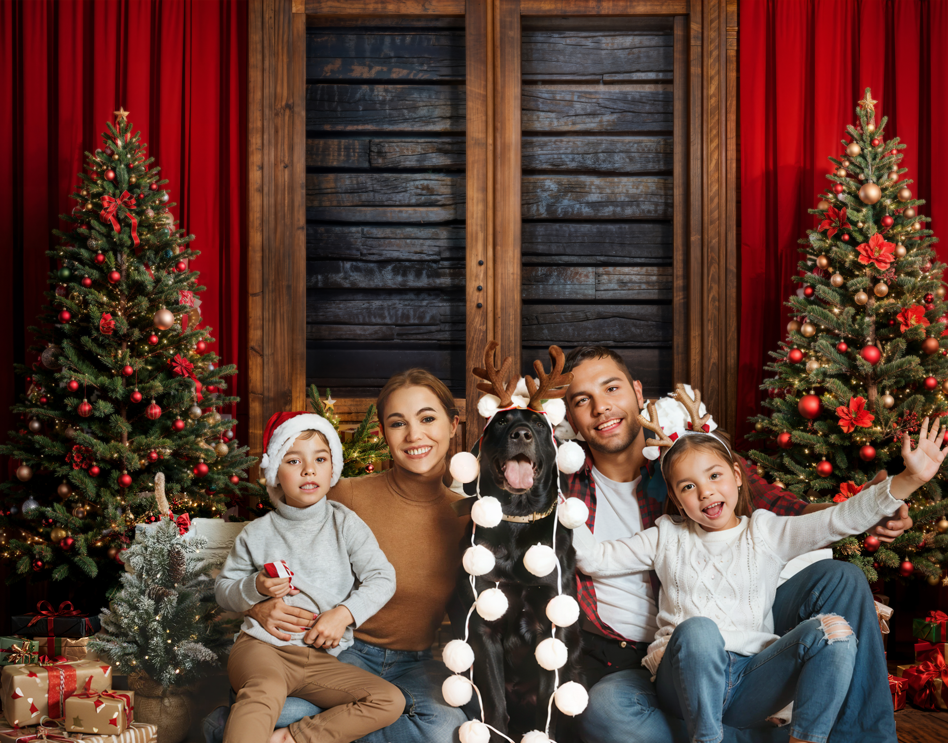 Kate Christmas Tree Red Curtain Gift Backdrop Designed by Emetselch - Kate Backdrop AU