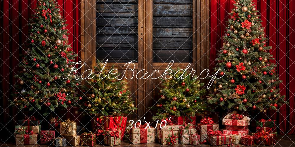 Kate Christmas Tree Red Curtain Gift Backdrop Designed by Emetselch - Kate Backdrop AU