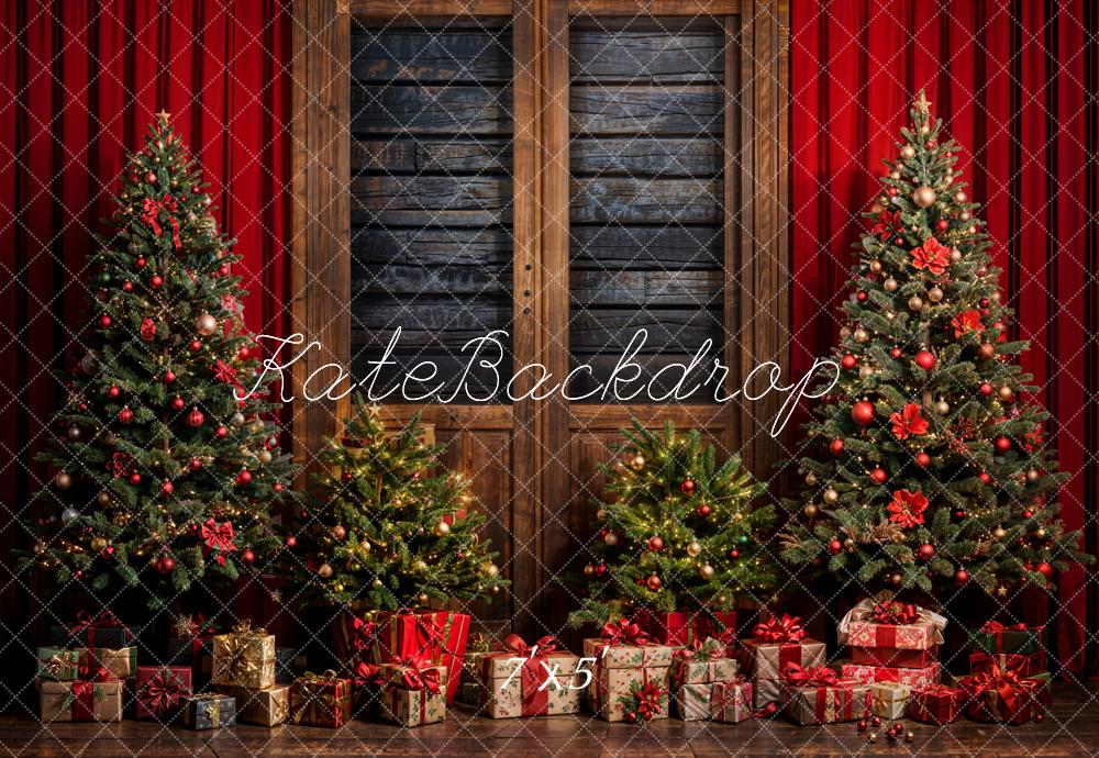 Kate Christmas Tree Red Curtain Gift Backdrop Designed by Emetselch - Kate Backdrop AU