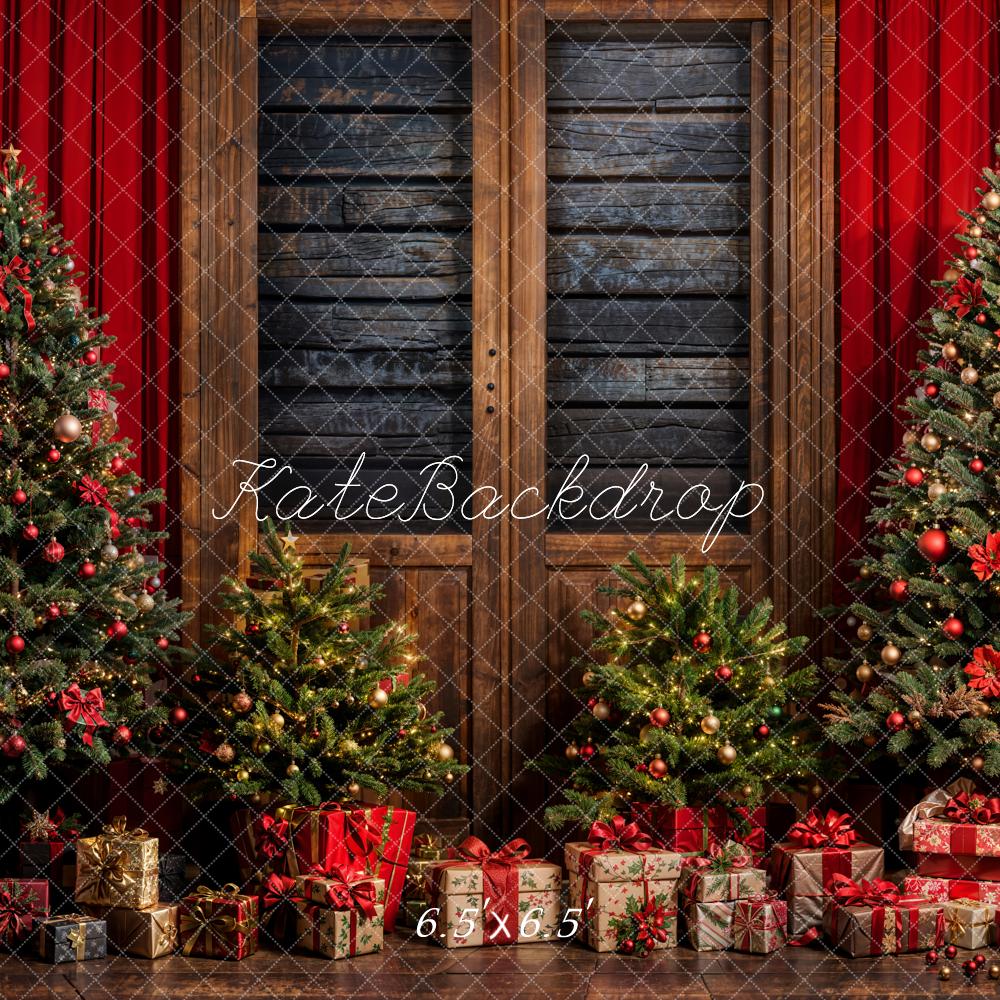 Kate Christmas Tree Red Curtain Gift Backdrop Designed by Emetselch - Kate Backdrop AU