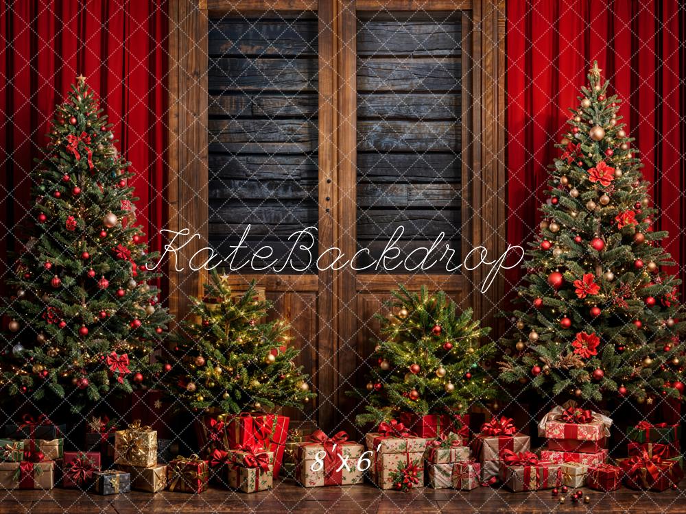Kate Christmas Tree Red Curtain Gift Backdrop Designed by Emetselch - Kate Backdrop AU
