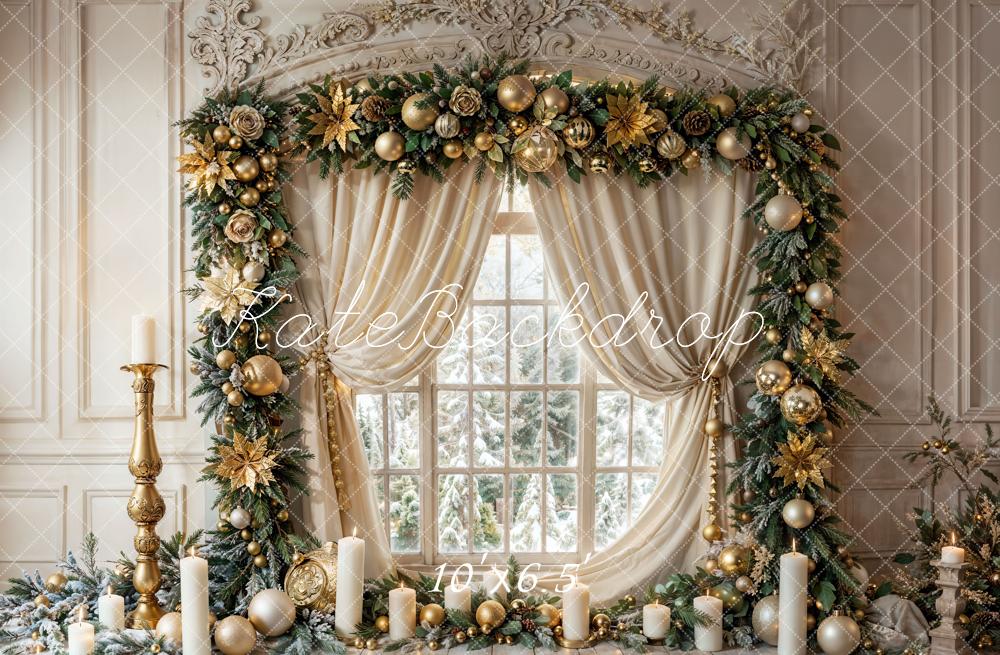 Kate Christmas Vintage White Candle Window Backdrop Designed by Emetselch - Kate Backdrop AU