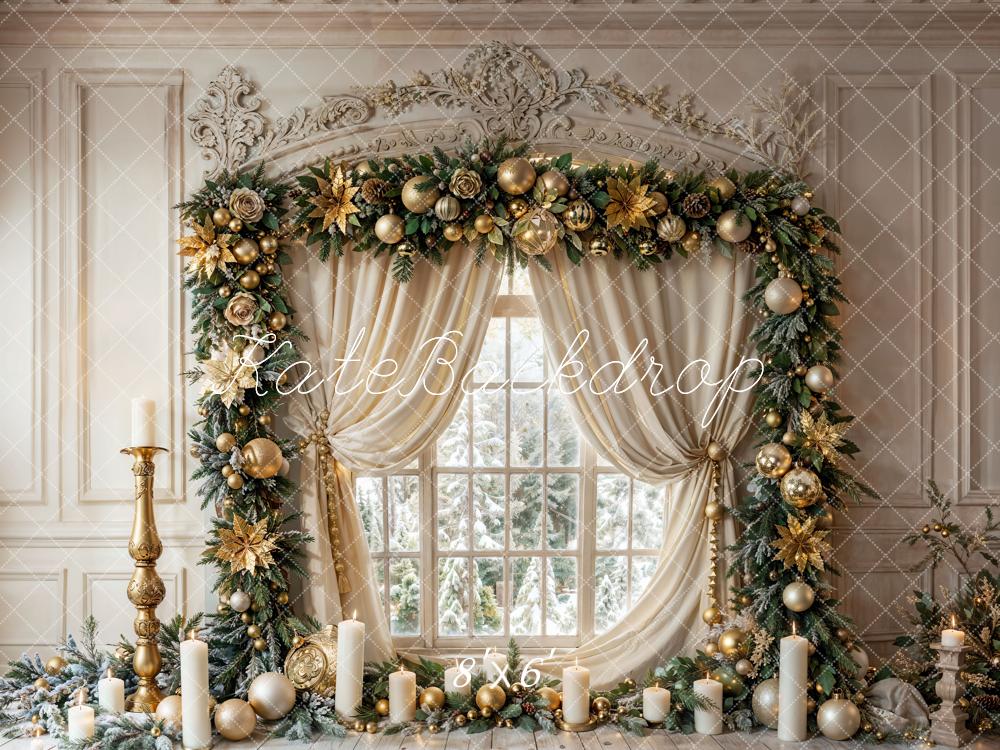 Kate Christmas Vintage White Candle Window Backdrop Designed by Emetselch - Kate Backdrop AU