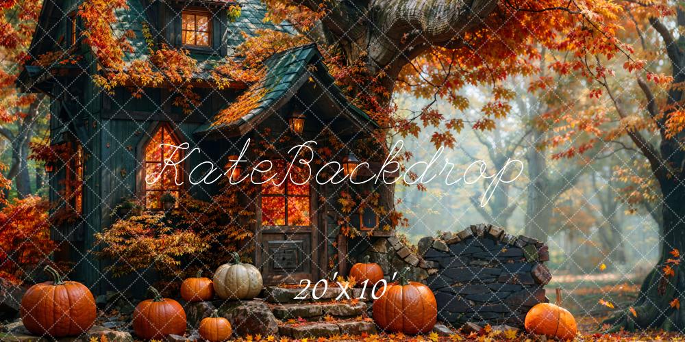 Kate Fall Forest Pumpkin Hut Backdrop Designed by Emetselch - Kate Backdrop AU